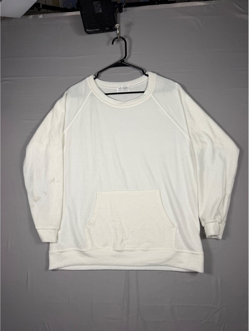 POPANA white cardigan crewneck sweatshirt with pocket 2XL